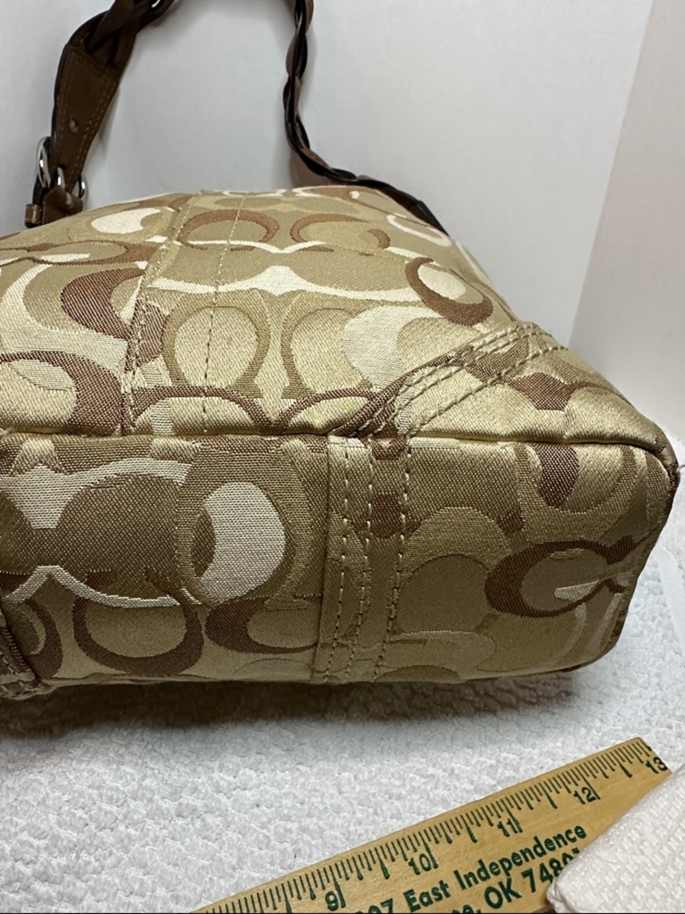 Coach 2007 Chelsea optic Tan/Khaki Signature Shoulder hobo Bag with Leather Trim - Picture 7 of 16